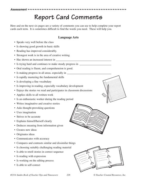 student report card comments examples